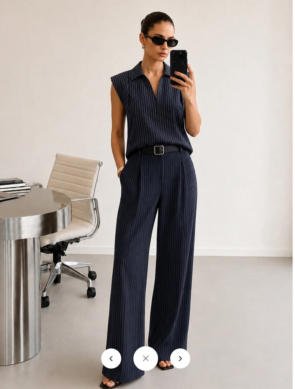 NWT Commense Pinstriped Sleeveless Shirt & Pants Set Sz L